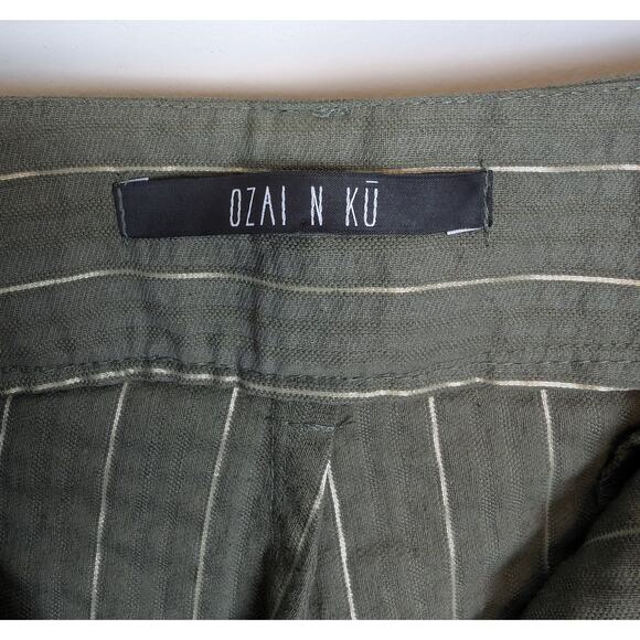 OZAI N KU Striped Wide Leg Bermuda Shorts M Olive Green M - Picture 13 of 14